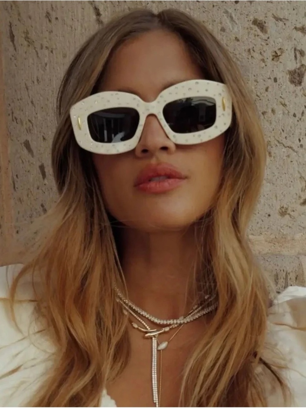 LOEWE Cream Crystal Unisex Sunglasses LW4114IS
